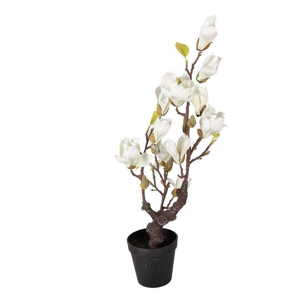 Artificial plant Magnolia 16x14x60 cm White Plastic by Clayre & Eef.