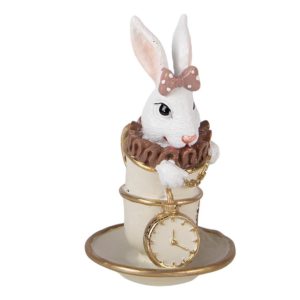 Decoration Statue Rabbit 8x8x14 cm White Plastic by Clayre & Eef.