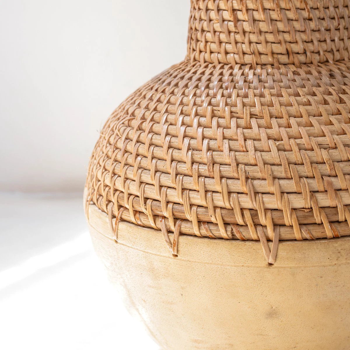 Woven Boho Vase KAMARI made from Rattan and Wood by Soeji