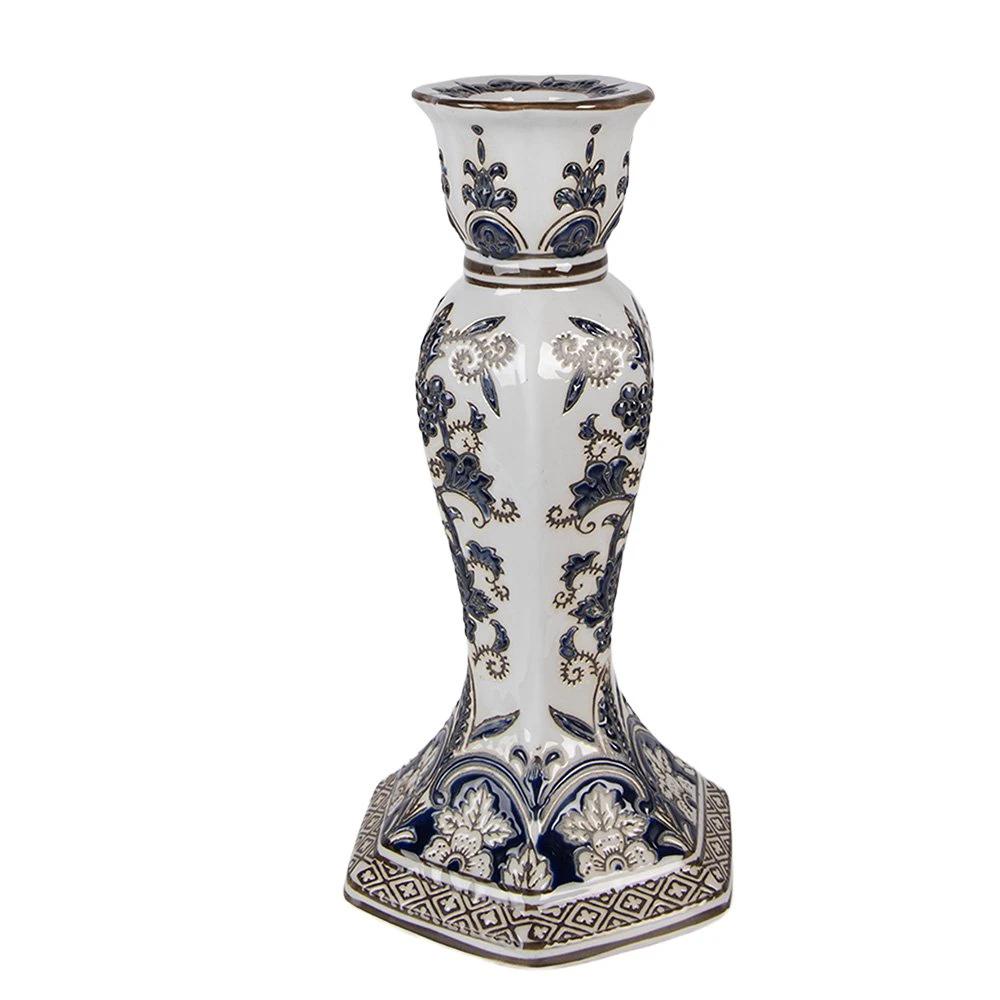 Candlestick Ø 15x28 cm White Blue Porcelain by Clayre & Eef.