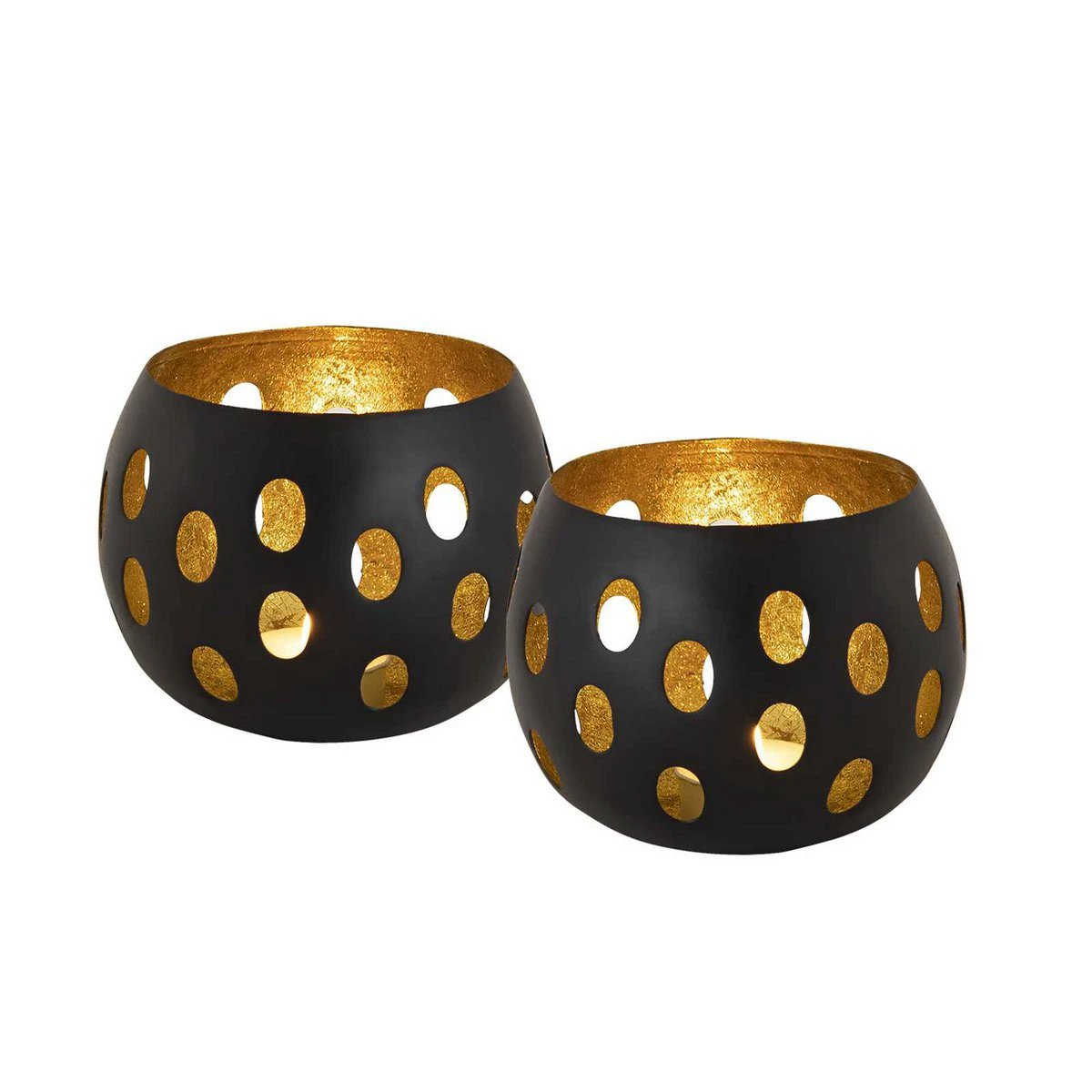Candle holder set 2-part tealight holder Florina spherical shape black matt gilded inside by Voglrieder kreatives Wohnen