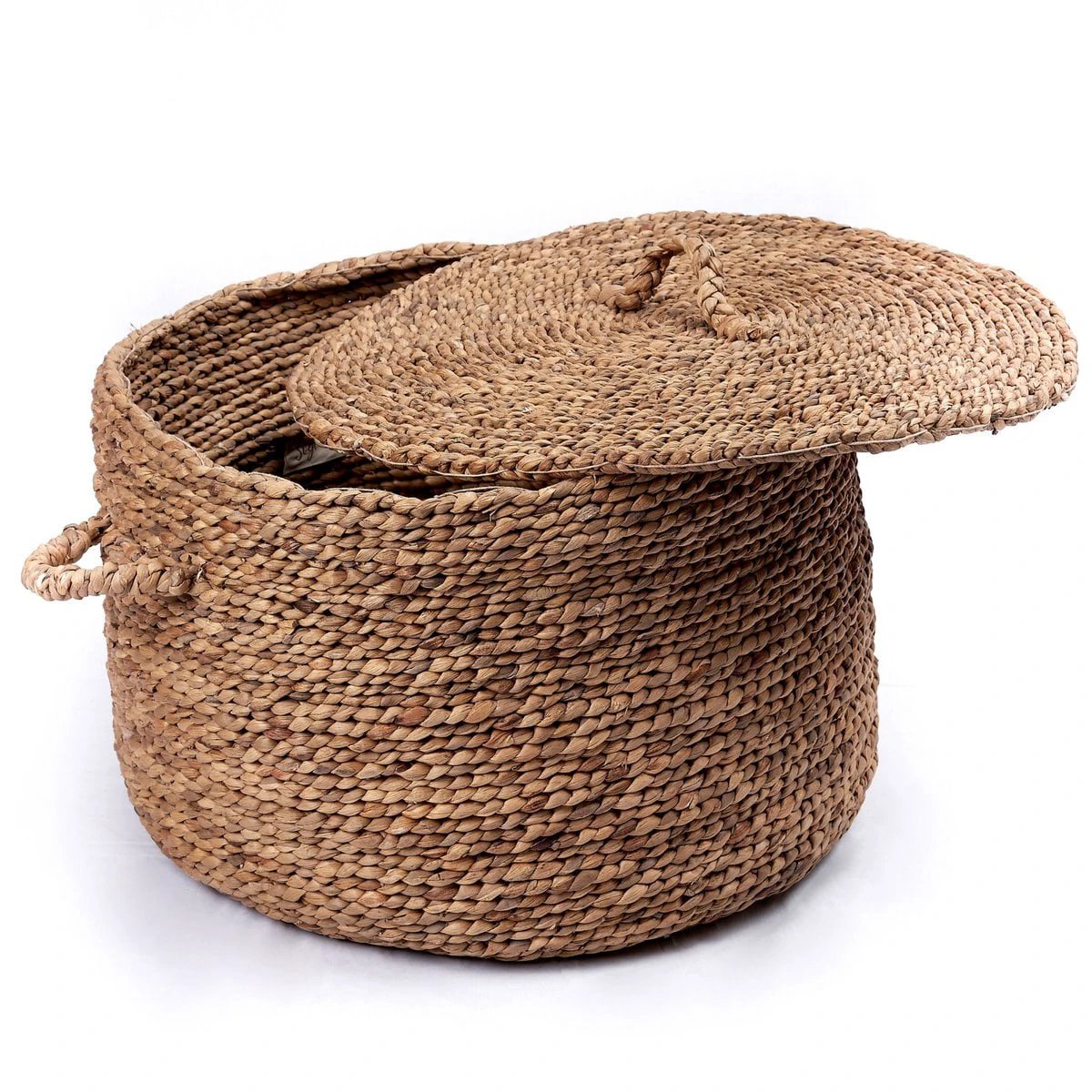 Large Laundry Basket with Lid UMBUL made from Brown Water Hyacinth | Woven Hamper Basket by Soeji