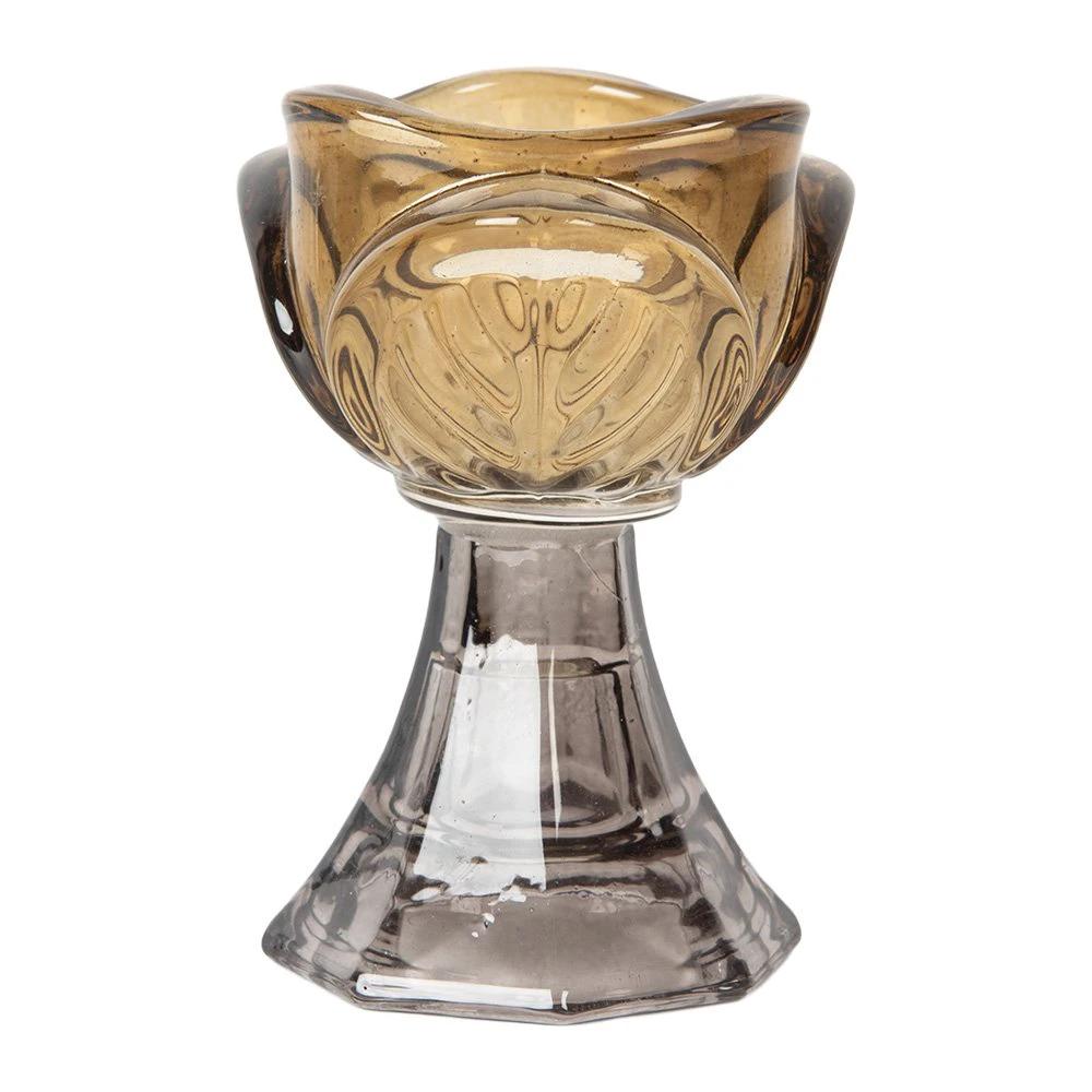 Tea light holder Ø 7x10 cm Yellow glass by Clayre & Eef.