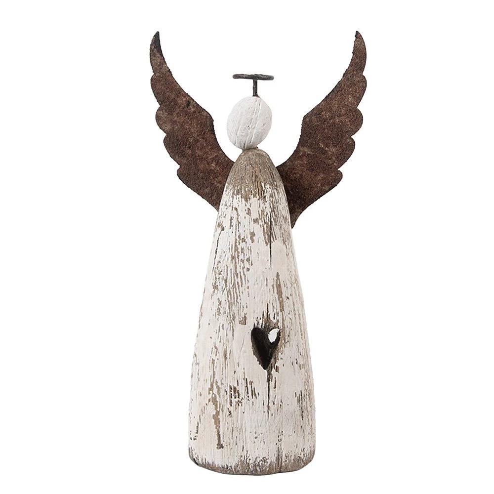 Decoratie Beeld Engel 9x4x18 cm Wit Bruin Hout by Clayre & Eef.