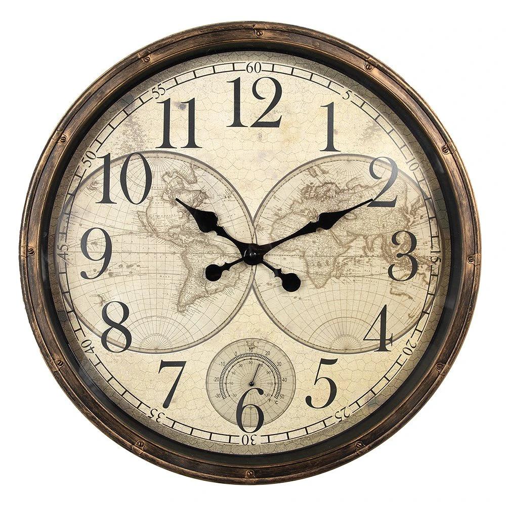 Wall clock Ø 50x5 cm Brown Beige Plastic World Map Wall Clock by Clayre & Eef.