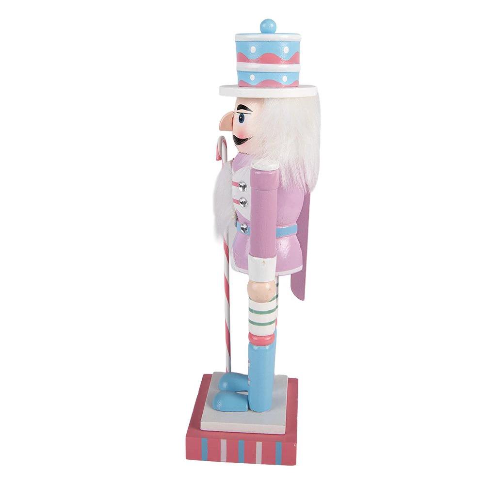 Christmas Decoration Statue Nutcracker 10x9x38 cm Pink Wood by Clayre & Eef.