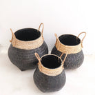 Black Plant Basket Decorative Basket Large Laundry Basket BENOA (black) Hand-woven Basket made of Bamboo and Seagrass (3 sizes) by Soeji