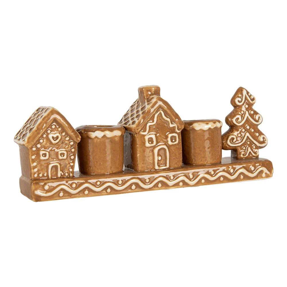 Candlestick House 21x4x8 cm Brown Ceramic by Clayre & Eef.