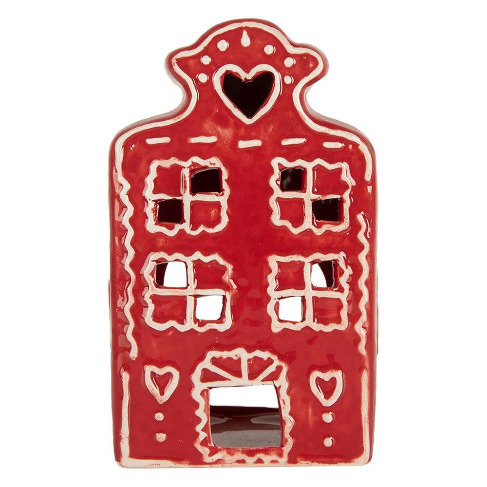 Tea light holder House 8x7x13 cm Red Ceramic by Clayre & Eef.