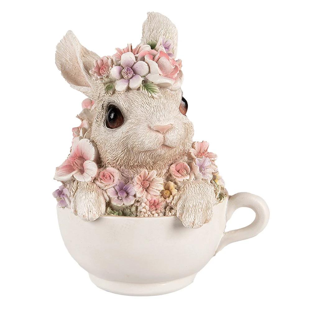 Rabbit statue 15 cm Gray Pink Polyresin statue decoration by Clayre & Eef.