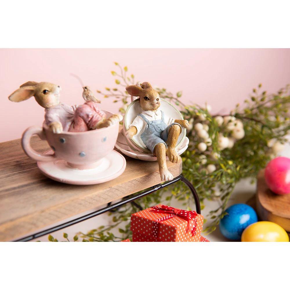 Rabbit statue 11x8x7 cm Brown Green Polyresin Home accessories by Clayre & Eef.