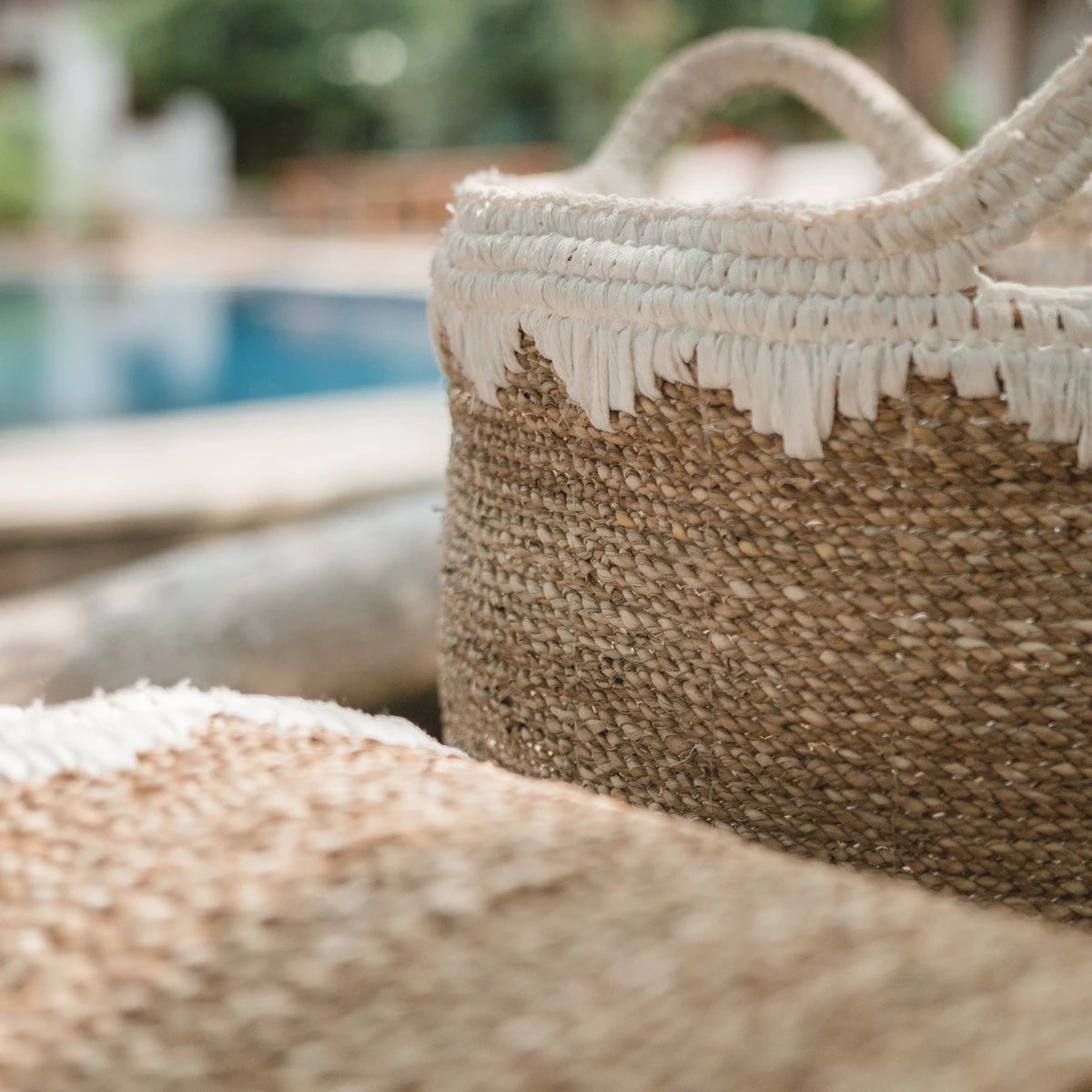 Large Laundry Basket Round Storage Basket Plant Basket Woven from Natural Fibres NIAS white (2 sizes) by Soeji