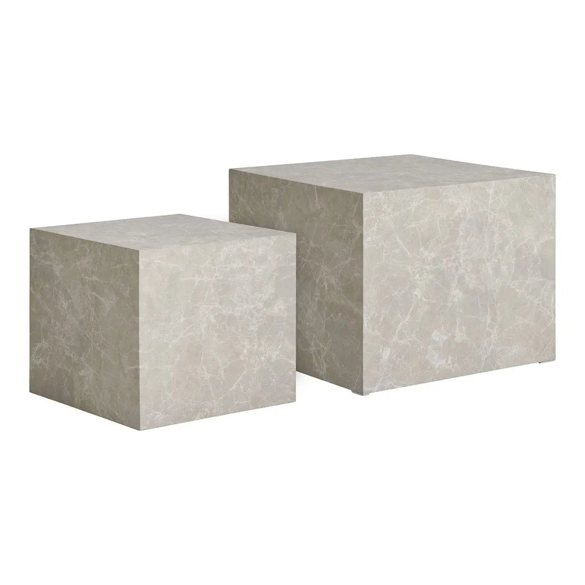 Prague Coffee Table Set - Beige, Marble Look, MDF, Decor Paper, Set of 2 by EMIRELLE