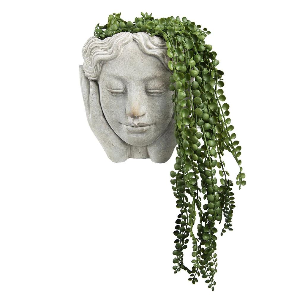 Bloempot Hoofd Ø 15x25 cm Grijs Steen Plantenpot by Clayre & Eef.