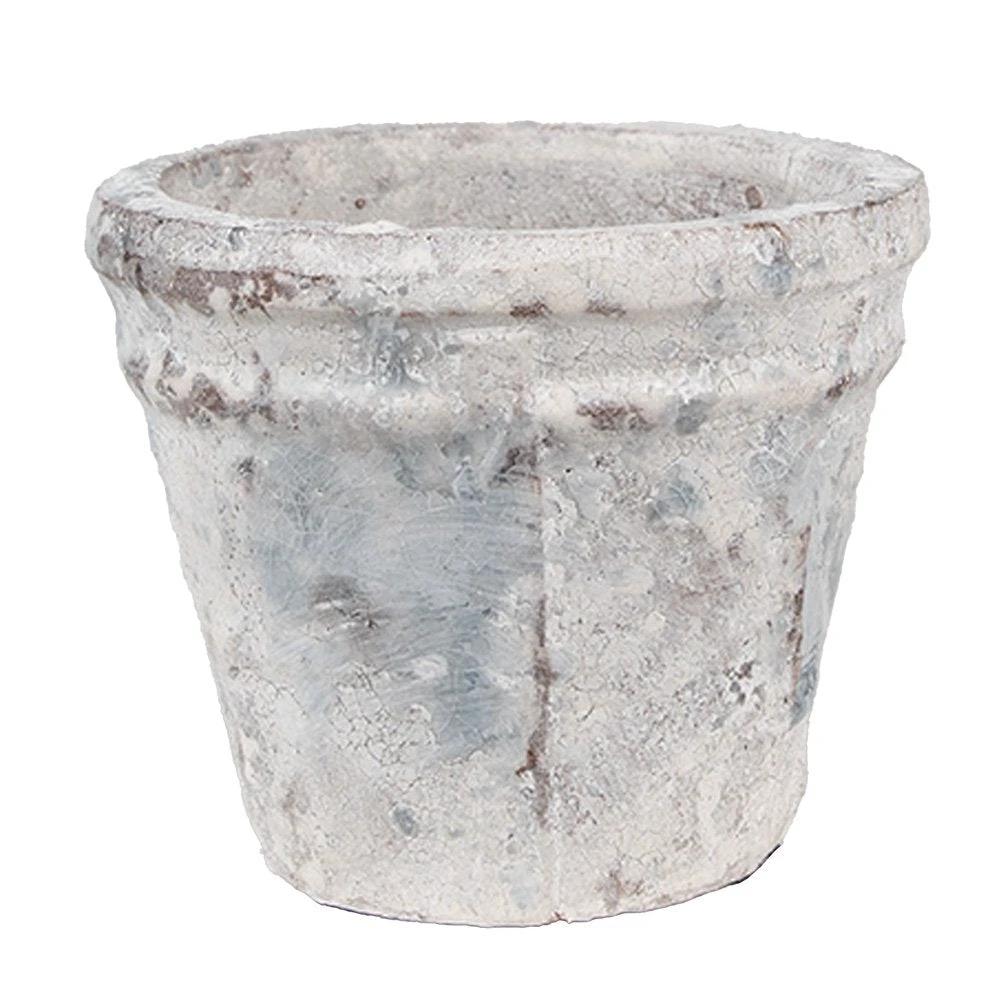 Flowerpot Ø 10x8 cm White Blue Terracotta by Clayre & Eef.