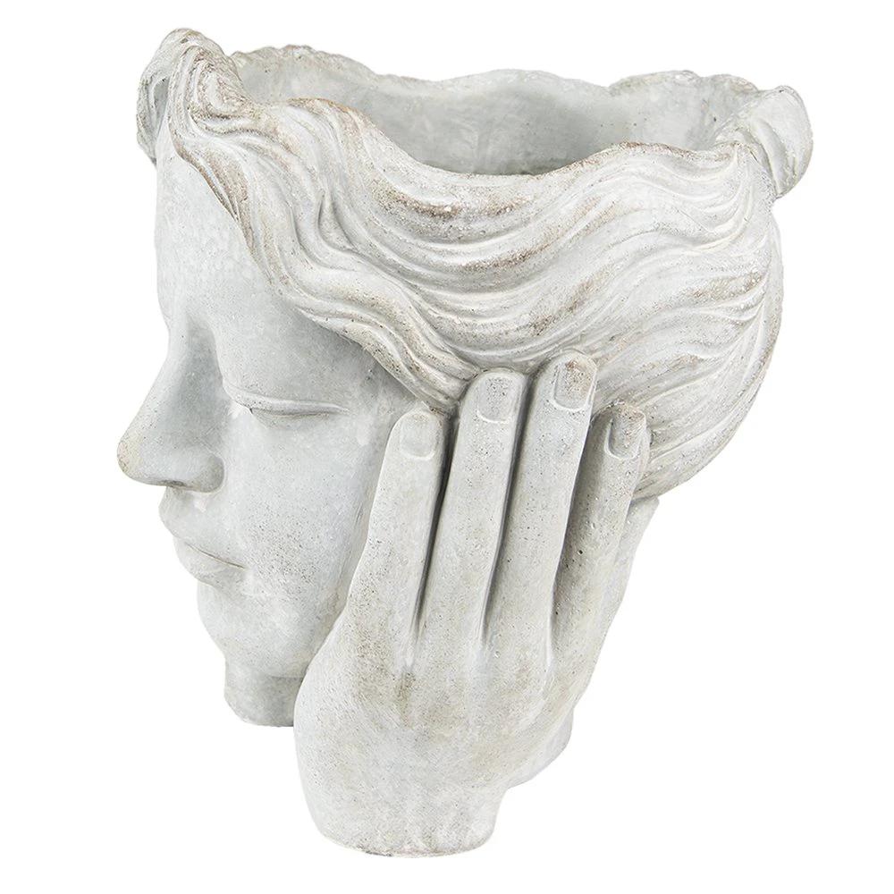 Bloempot Hoofd Ø 15x25 cm Grijs Steen Plantenpot by Clayre & Eef.
