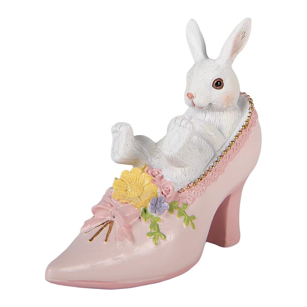 Decoration Statue Rabbit 13x5x12 cm White Plastic by Clayre & Eef.