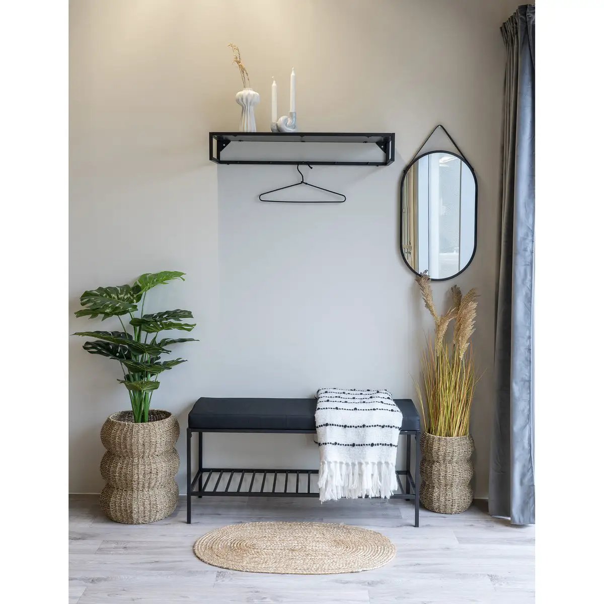 Trapani Mirror - Black, Steel/Artificial Leather, 35x60 cm by EMIRELLE