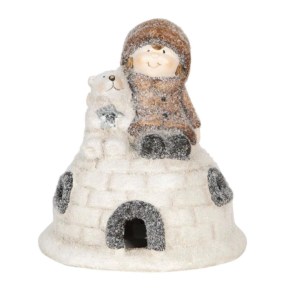 Sculpture White Brown, Terracotta 14x14x16 cm by Clayre & Eef.