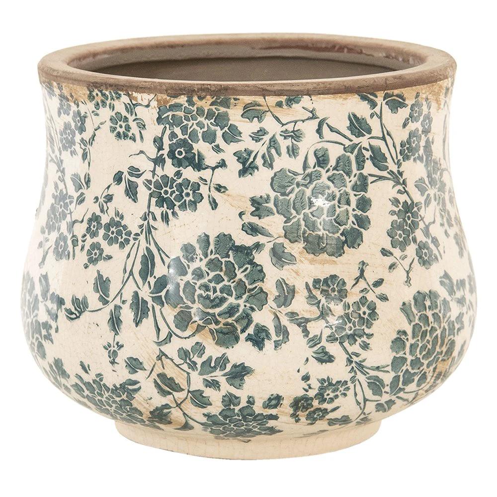 Flowerpot Ø 21x17 cm Beige Green Ceramic Flower Flowerpot Inside by Clayre & Eef.