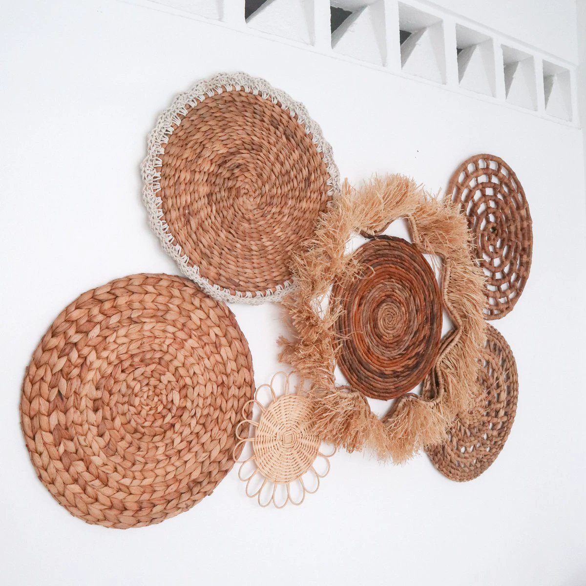 Tropical Wall Decoration Set 6 Mixed Pieces DALUM Boho Decor Handwoven from Natural Materials by Soeji