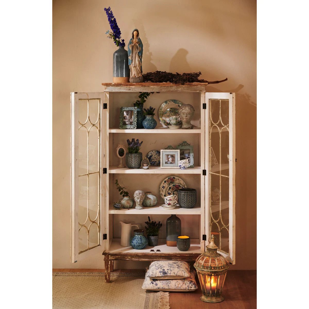 Lantern Ø 29x55 cm white iron candle holder by Clayre & Eef.