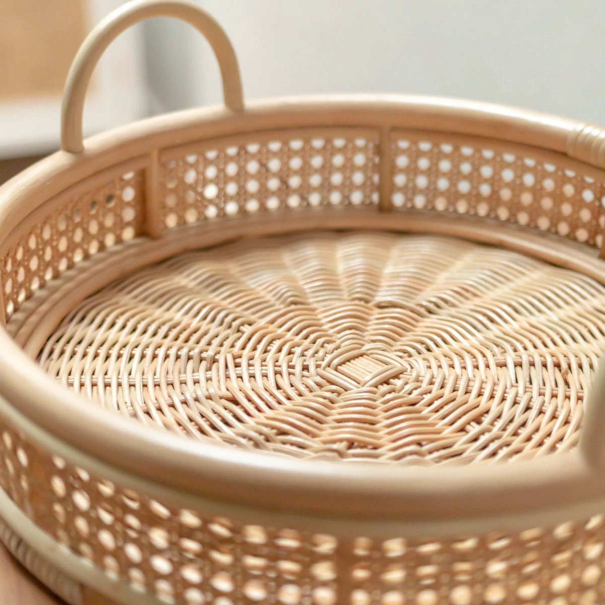 Rattan Tray | Round Serving Tray NEIRA Handmade Beige Decorative Tray Ø40 cm by Soeji