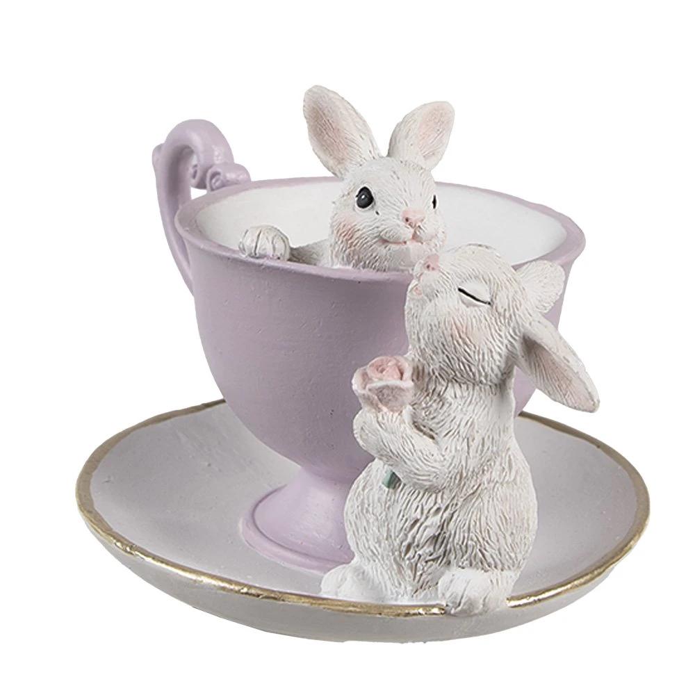 Dekorationsbild Hase 16x13x12 cm weiß lila Kunststoff von Clayre & Eef.