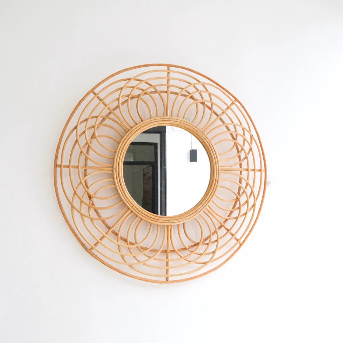 Round Rattan Mirror 58 cm | Handmade Boho Wall Mirror PUTUK by Soeji