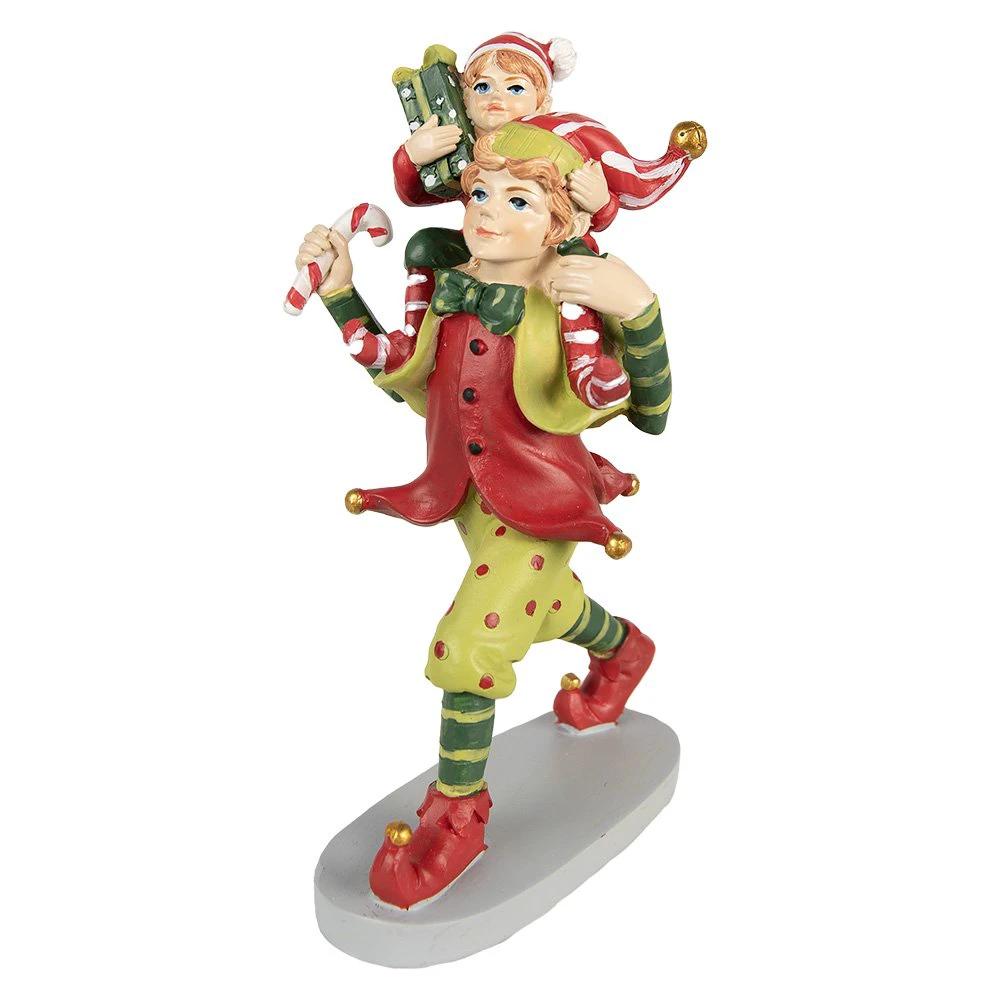 Christmas Decoration Statue Elf 19 cm Red Green Polyresin Christmas Figures by Clayre & Eef.
