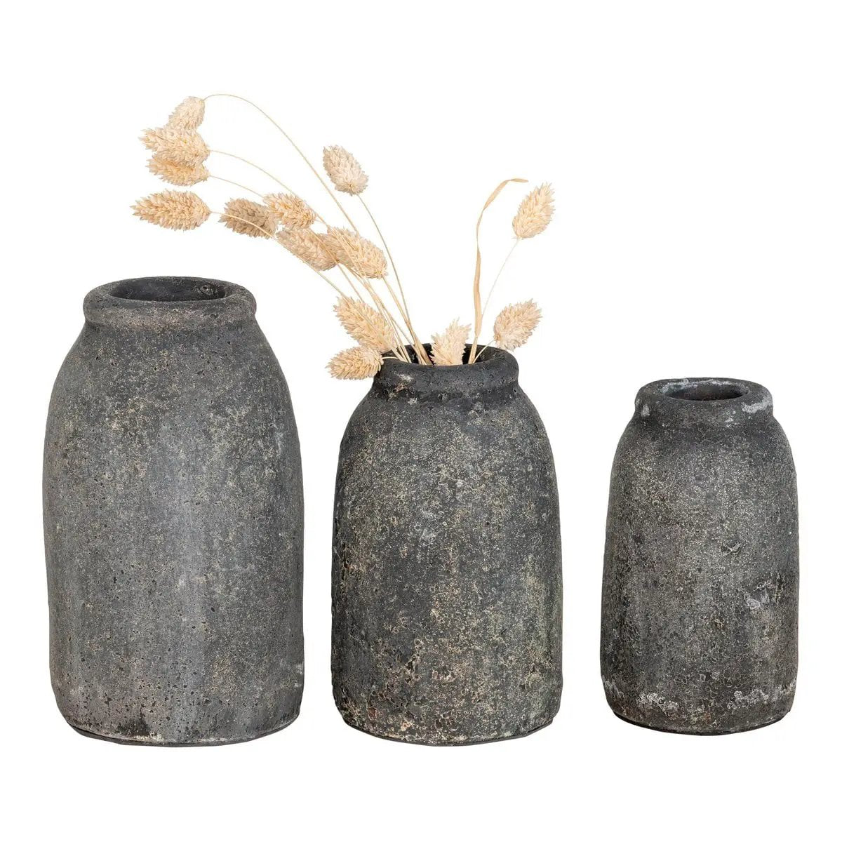Velas Decoration Vases - Antique Light Grey, Terracotta - Set of 3 by EMIRELLE