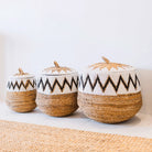 Laundry Basket with Lid – Boho Laundry Hamper Round – Large Boho Basket – Woven Basket with Cotton Pattern PALEM (3 sizes Ø33/43/55cm) by Soeji
