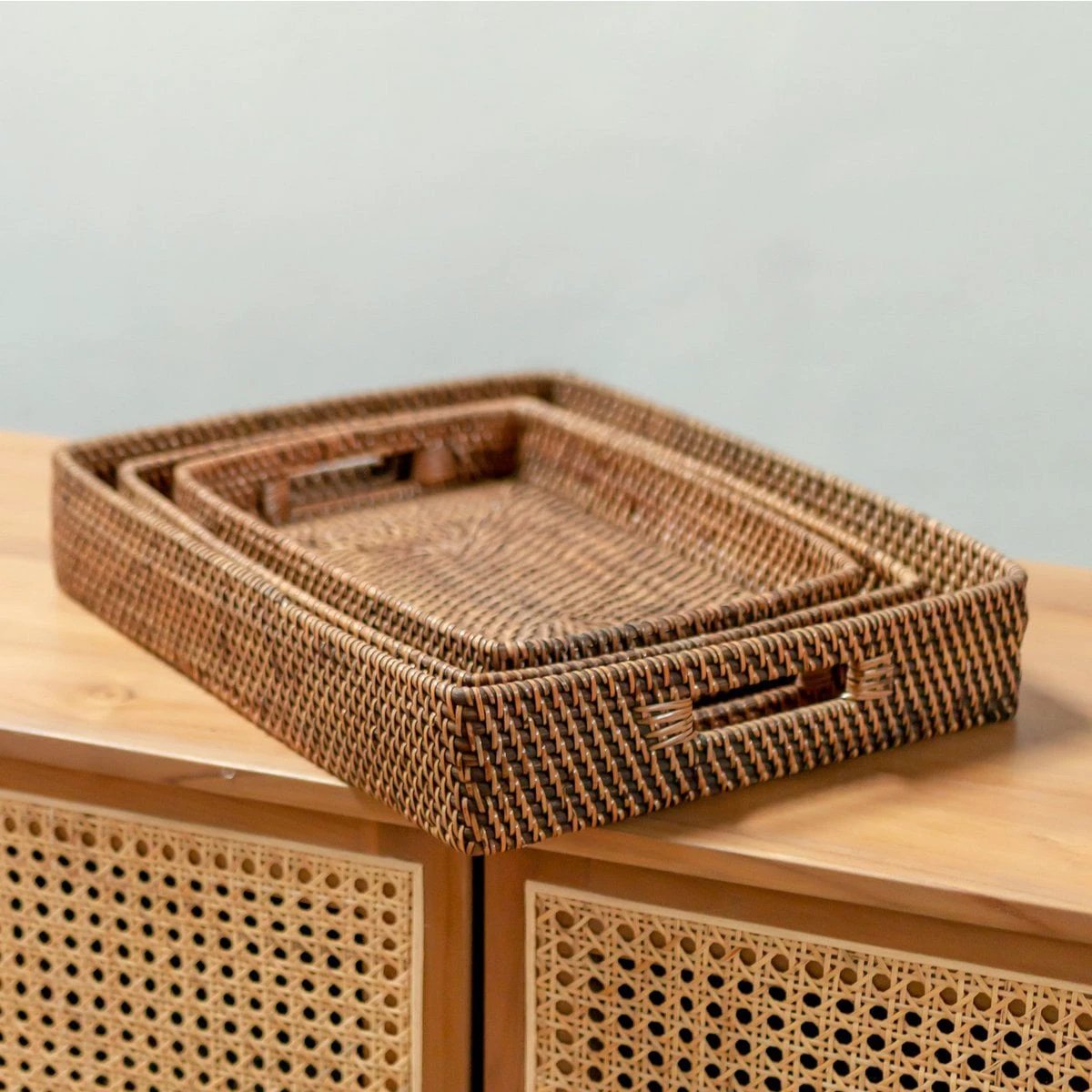 Rectangular Rattan Tray | Serving Tray | Large Decorative Tray AMAHAI Brown (3 sizes) by Soeji