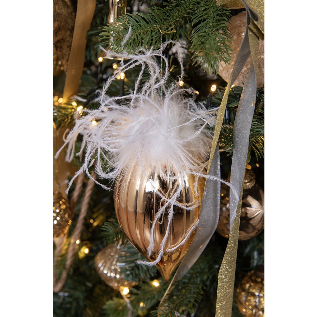 Christbaumkugel-Set (4 Stück) Ø 10 cm goldfarben, weiße Christbaumdekorationen aus Glas von Clayre & Eef.