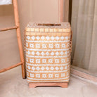 Laundry Basket with Lid DARI Handwoven from Bamboo with a Beige White Zig Zag Pattern by Soeji
