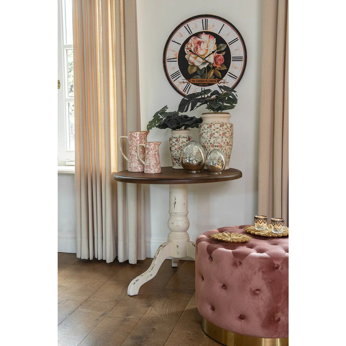 Vase Ø 15x26 cm pink beige ceramic floral decoration vase by Clayre & Eef.