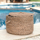 Large Laundry Basket with Lid UMBUL made from Brown Water Hyacinth | Woven Hamper Basket by Soeji
