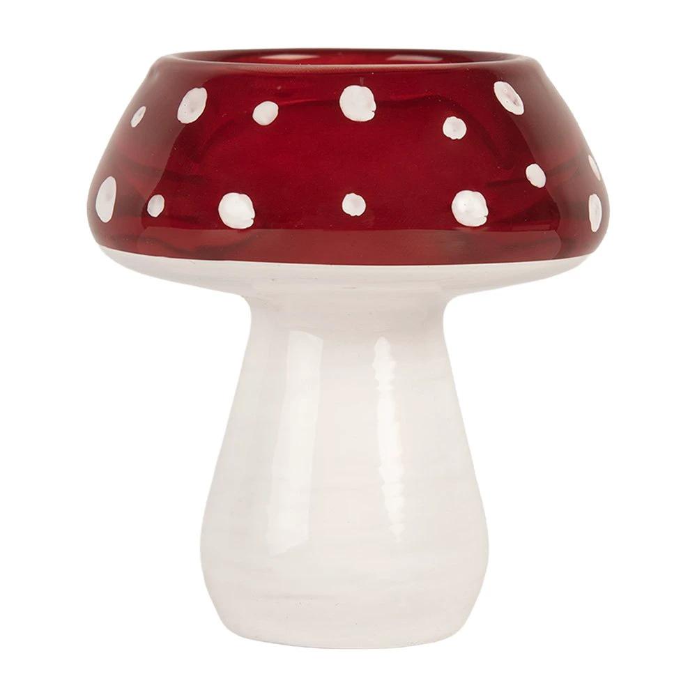 Tea light holder Mushroom Ø 7x7 cm Red White Glass by Clayre & Eef.