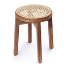 Wooden Stool CARAMIN made of Trembesi with a Seating Surface from Woven Rattan by Soeji