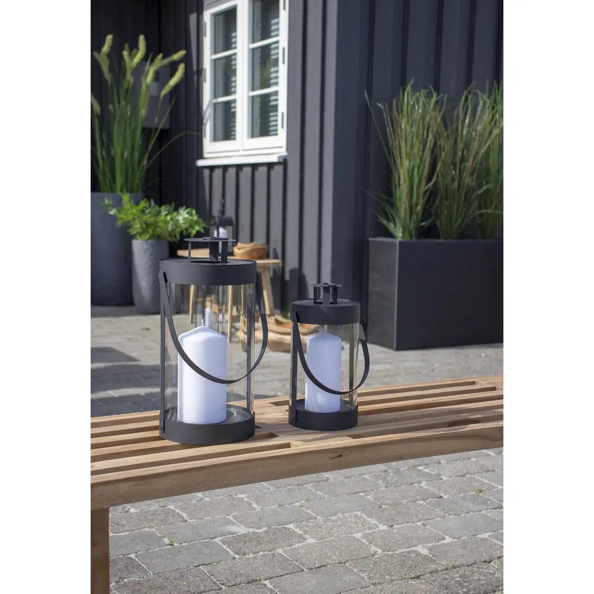 Bondi Lanterns - Black, Steel/Glass - Set of 2 by EMIRELLE
