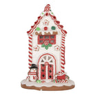 Lebkuchenhaus mit LED 14x14x22 cm weiß rot Kunststoff von Clayre & Eef.