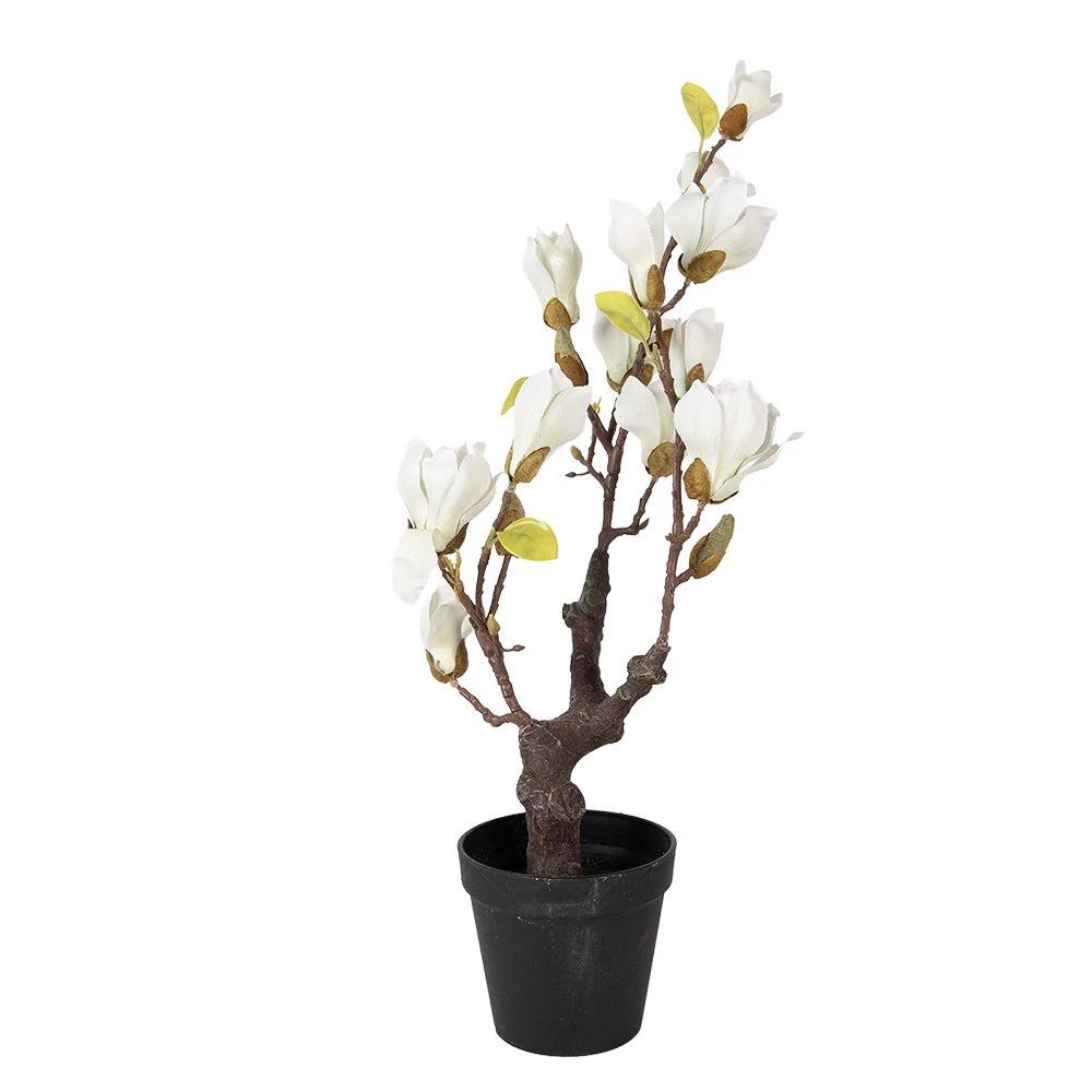 Artificial plant Magnolia 16x14x60 cm White Plastic by Clayre & Eef.
