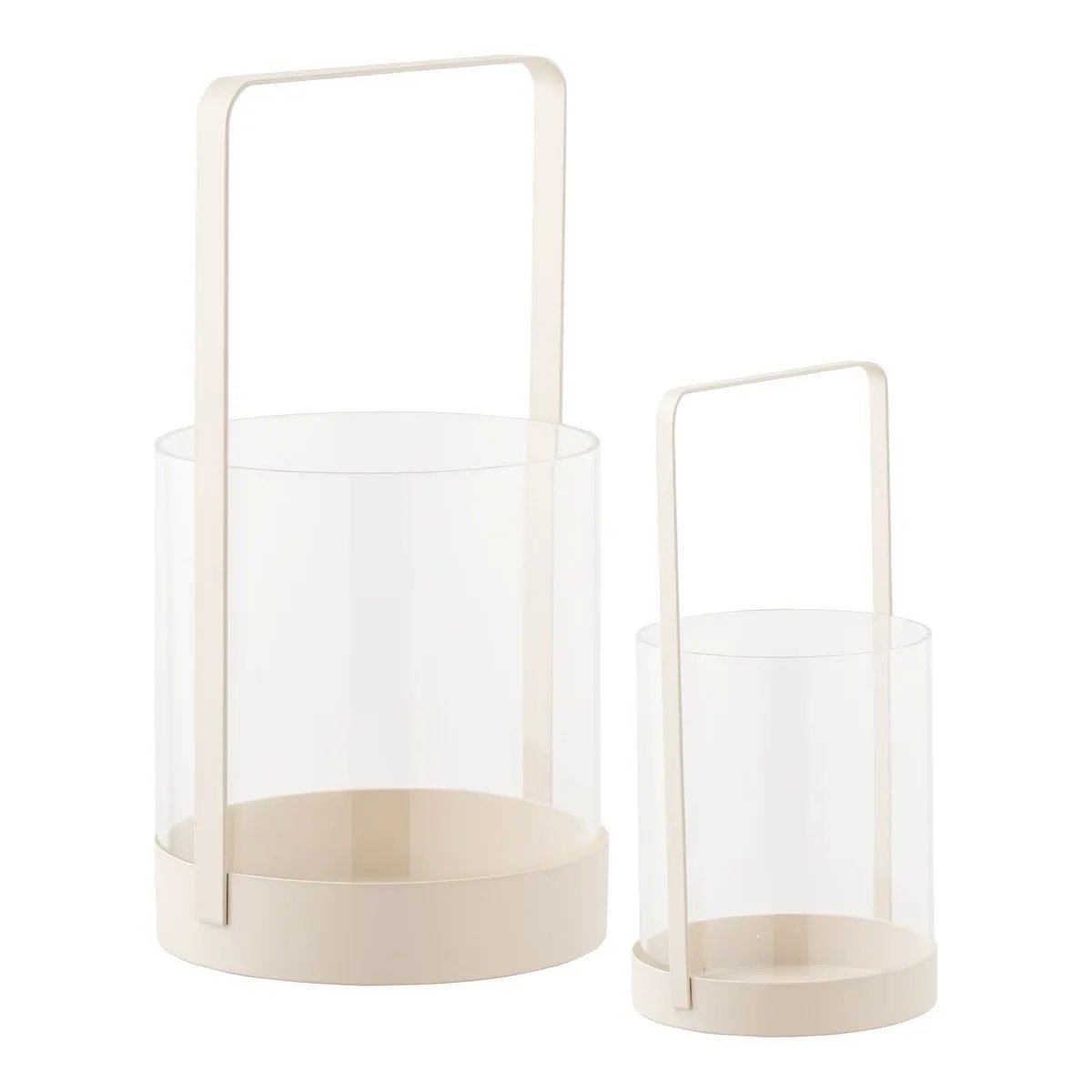 Hurricane candle holder, glass/metal, beige, set of 2 by EMIRELLE