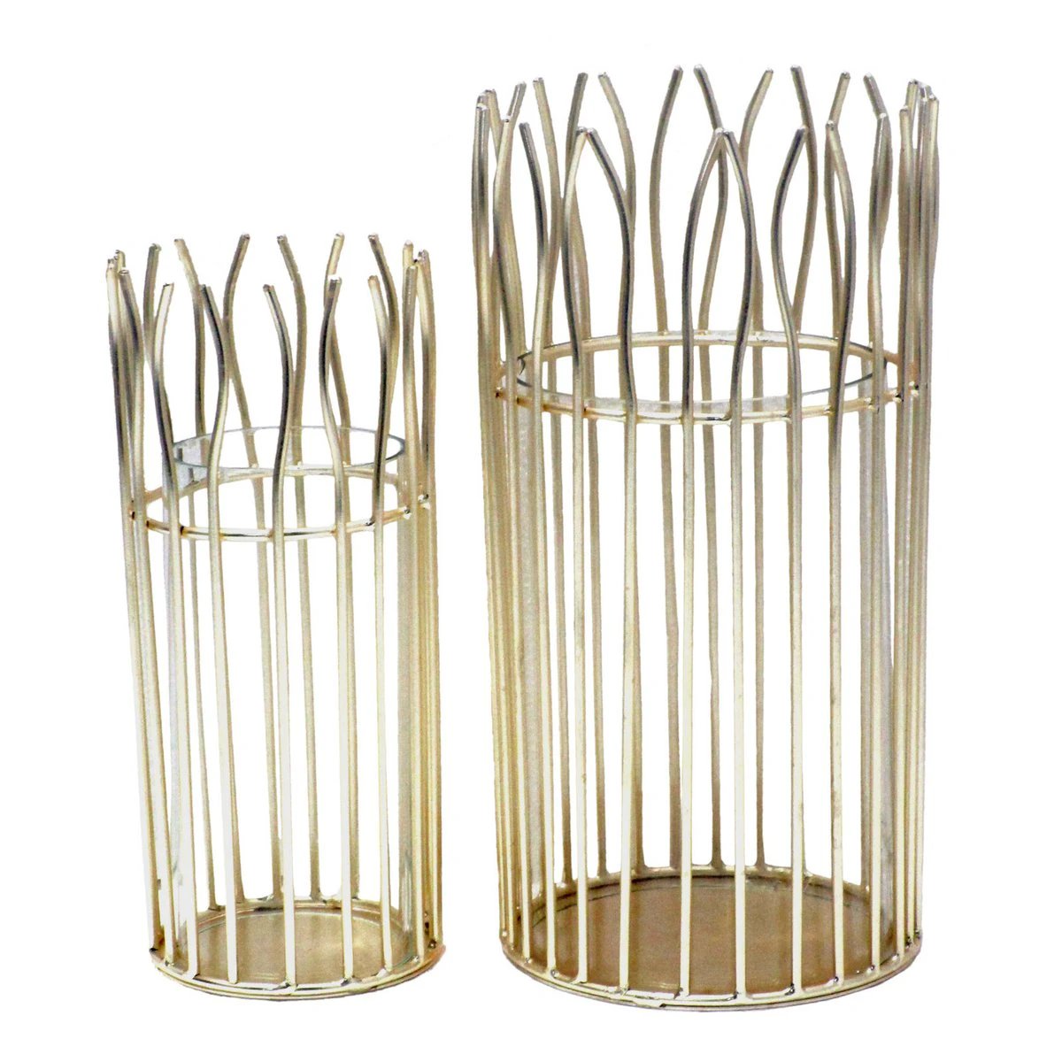 Romantic 2-piece lantern set with round glass insert in elegant black or gold wire structure by Voglrieder kreatives Wohnen