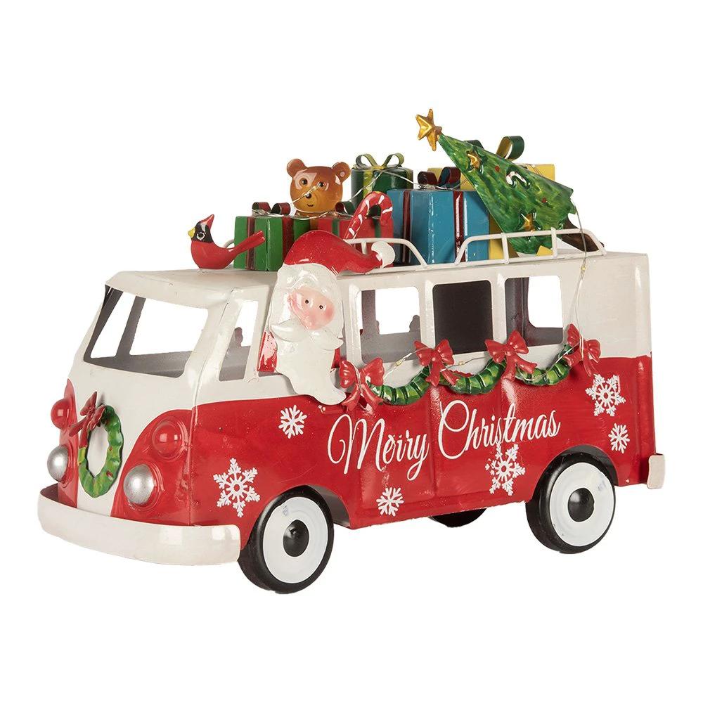 Christmas decoration with LED lighting bus 31x15x21 cm red metal by Clayre & Eef.