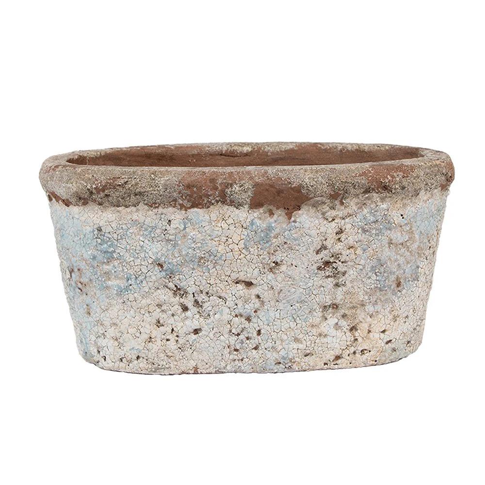 Flowerpot 19x11x10 cm Beige Blue Terracotta by Clayre & Eef.