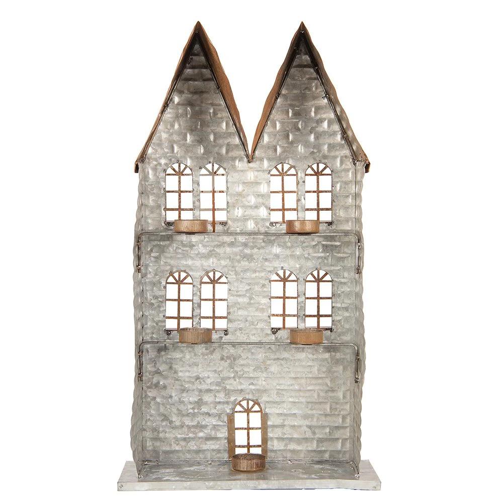 Tea light holder house 30x13x54 cm gray metal by Clayre & Eef.