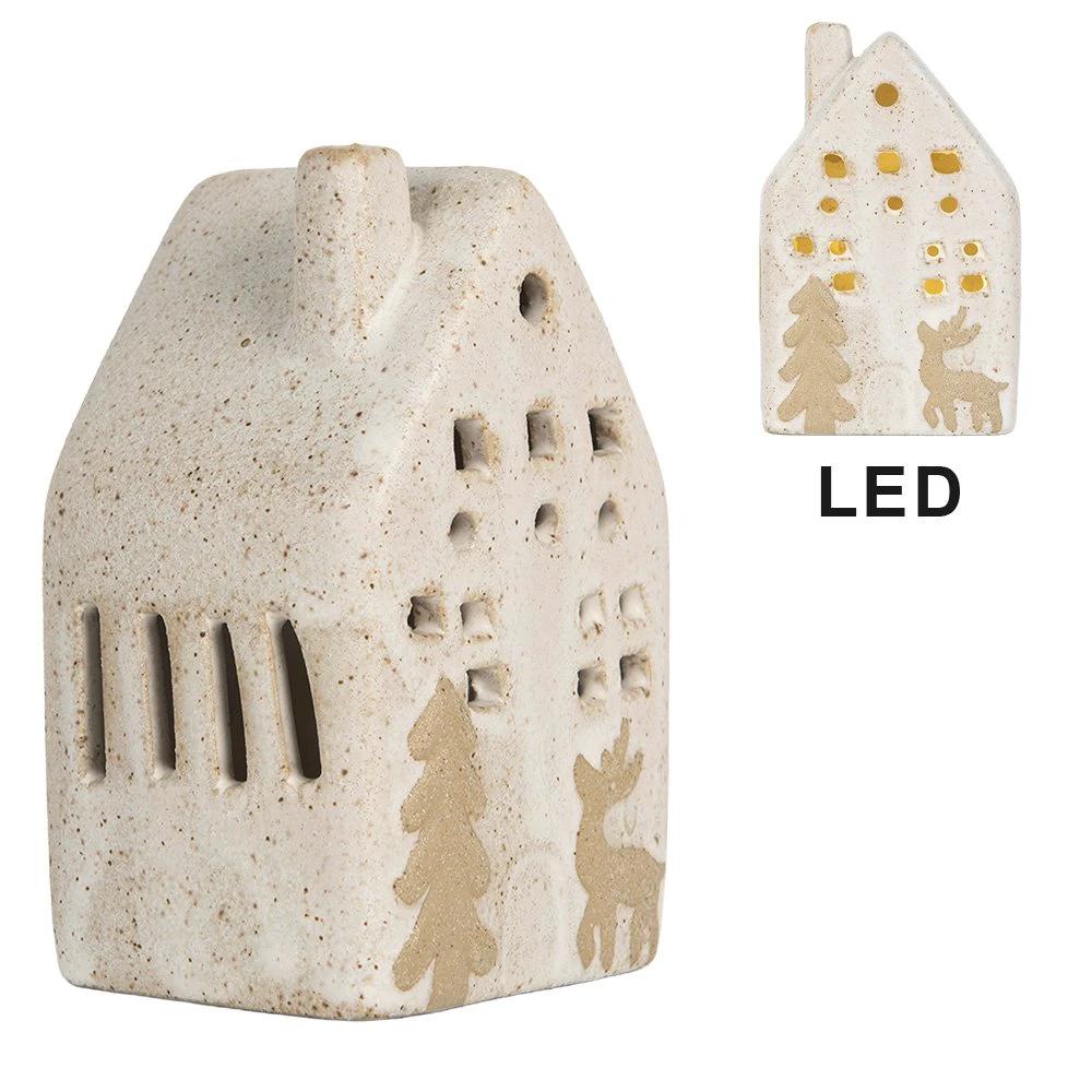 Decoration house with LED 6x5x10 cm Beige ceramics by Clayre & Eef.