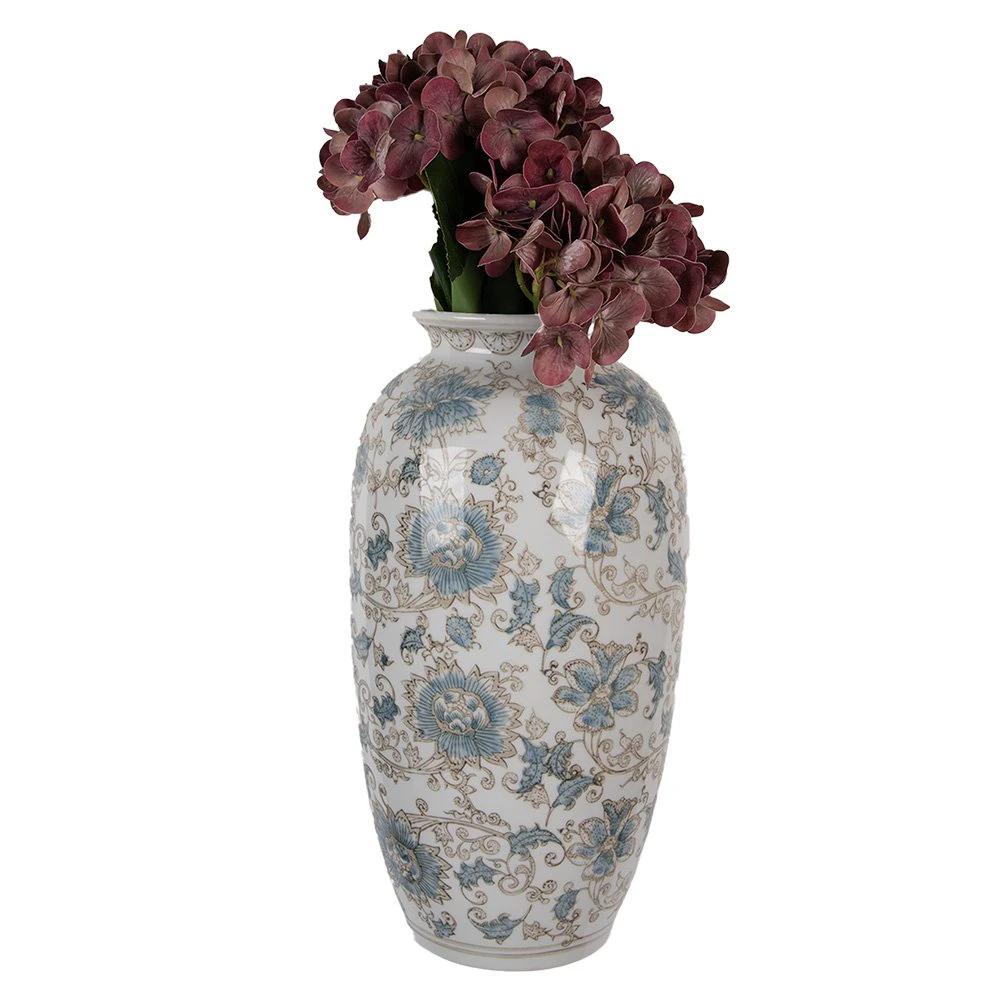 Vase 19x10x38 cm Weiß-Blau Keramik von Clayre & Eef.