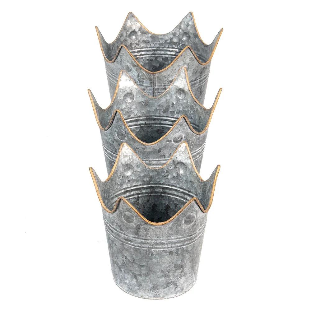 Pflanzenhalter Ø 24 Ø 21 Ø 19 cm graue Metallkrone Pflanztopf von Clayre & Eef.